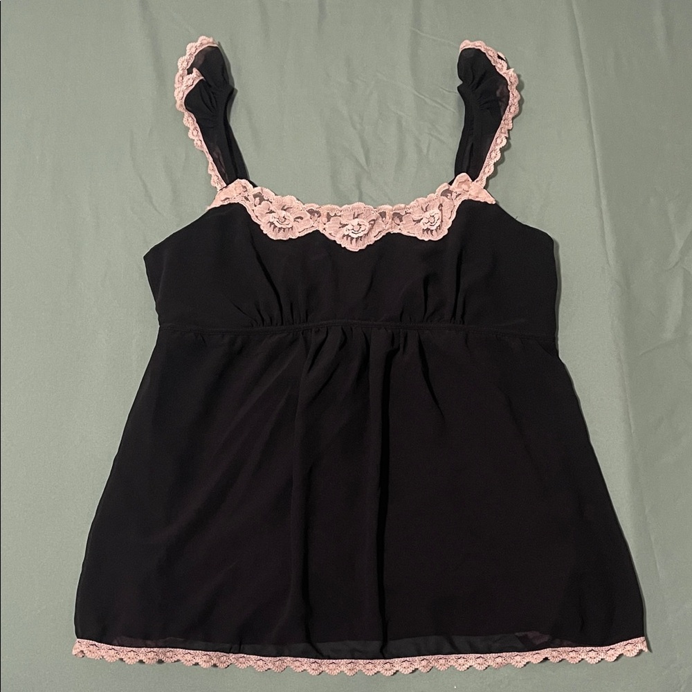 Black Top with Pink Lace Trim